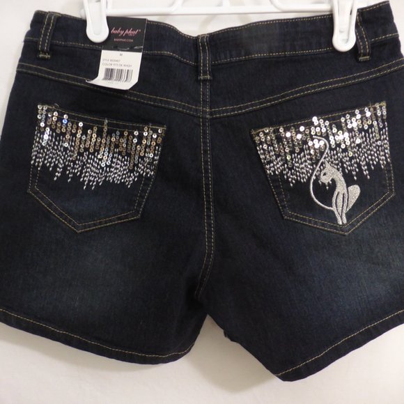 BABY PHAT GIRLS, size 16, stretch, denim shorts, sequin design back pockets BNWT - Picture 13 of 16